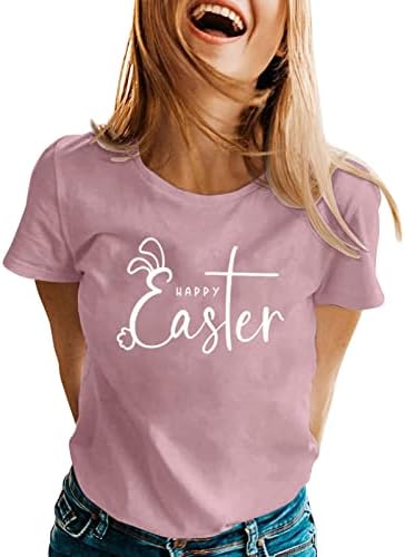 CGGMVCG Paskalya T Shirt Kadınlar için Paskalya Günü Tavşan Baskı Grafik Tees Kısa Kollu Crewneck Tshirt Paskalya