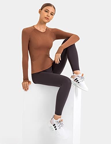 LUYAA kadın Egzersiz Tops Uzun Kollu Gömlek Yoga Spor Nefes Atletik Üst Slim Fit