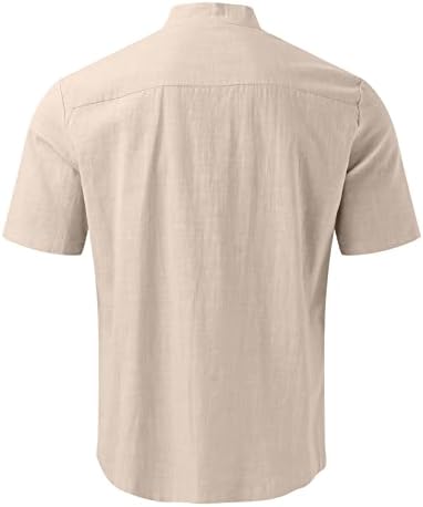2023 Yeni Erkek İlkbahar ve Yaz Katı Üst Gömlek Casual Pamuk Keten Standı Yaka Üst Artı Boyutu Tatil Kısa