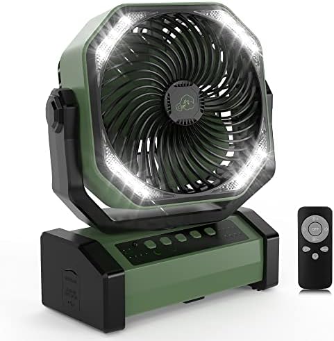 LED Işıklı 20000mAh Kamp Fanı, Uzaktan Kumandalı ve Kancalı Otomatik Salınımlı Masa Fanı, Şarj Edilebilir Pille Çalışan