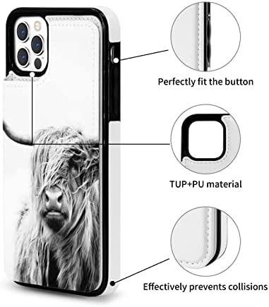 VGFJHNDF Bir Yayla Portresi İnek Baskı iPhone için kılıf 12 Pro Max Cüzdan Kılıf Kapak Kart Yuvaları ile Tutucu Kapak