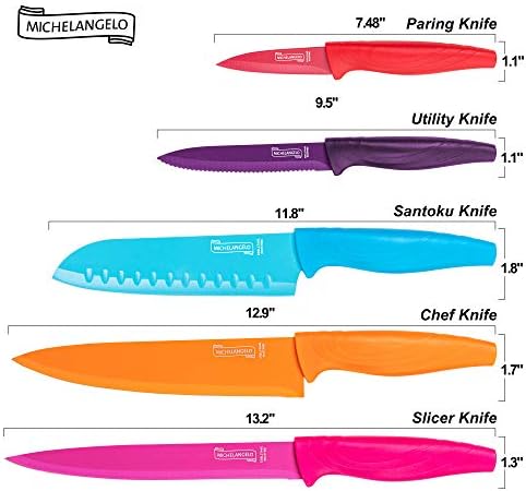 MİCHELANGELO Bıçak Seti, Yapışmaz Renkli Kaplamalı Mutfak Bıçağı 20 Parça, Keskin Paslanmaz Çelik Mutfak Bıçağı Seti,