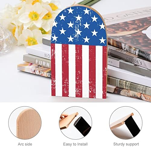 Retro Amerikan Bayrağı Ahşap Kitap Ayracı Ağır Kitap Tutucular Raflar için Dekoratif Kitap Biter