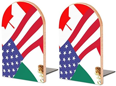 Amerikan Kanada ve Meksika Bayrağı Boyama Ahşap Bookend Dekoratif Kaymaz Kitap Sonu 1 Çift 7x5 İnç