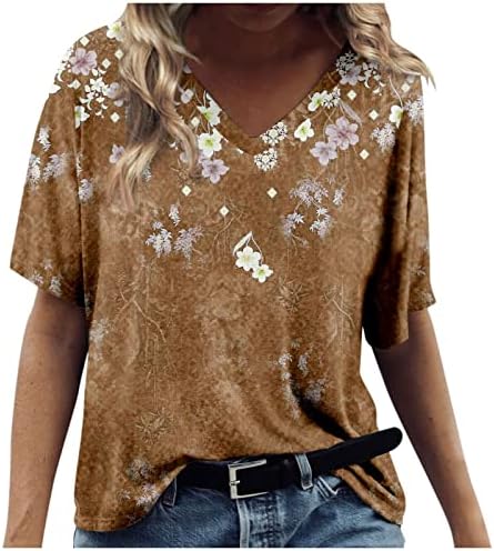 Kadın Batı Boğa Kafa Baskı T-Shirt V Boyun Kısa Kollu Vintage Retro Grafik Bluz Hafif Tunik Üstleri