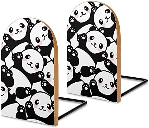 Komik Panda Yüz Kitap Biter Raflar için Ahşap Kitap Ayracı Tutucu Ağır Kitaplar Bölücü Modern Dekoratif 1 Çift