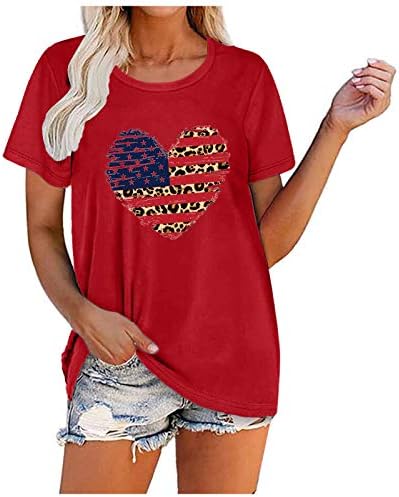 4th Temmuz Gömlek Kadın ABD Bayrağı Gömlek Casual Yaz Üstleri Kısa Kollu Tee Gömlek Yıldız Çizgili Rahat Gevşek Moda