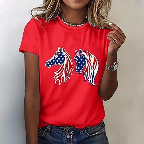 Vatansever Gömlek Kadınlar için Amerikan Bayrağı Tshirt Yaz Casual Tops Kısa Kollu Tees Yıldız Çizgili Rahat Gevşek