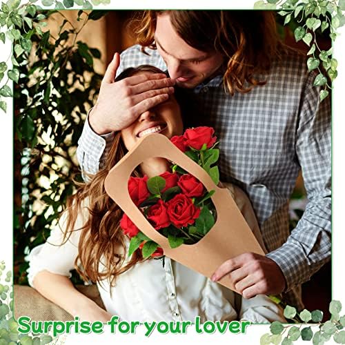 40 Adet Çiçek Ambalaj Kağıdı Buket Kraft Çiçek Hediye saplı çanta Kağıt Kahverengi Yaratıcı Koni Çiçek Kollu Ambalaj