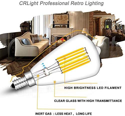 CRLight 6 W Dim LED Şamdan Ampul 3000 K Yumuşak Beyaz, 70 W Eşdeğer 700LM, E12 Bankası LED Filament Ampuller, antik