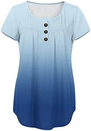 lcepcy kadın Yaz Tunik Üstleri Tayt Degrade V Boyun Düğmesi T Shirt Dantelli Kısa Kollu Bluz Kavisli Hem Gömlek