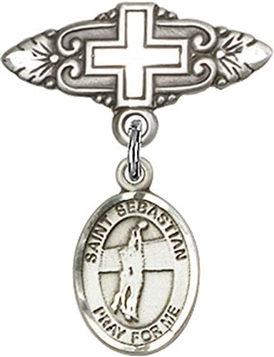 Jewels Obsession St. Sebastian Voleybolu ile Bebek Rozeti Çekicilik ve Haç ile Rozet Pimi / Gümüş St. Sebastian Voleybolu