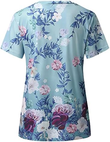 Yaz Bayan Kısa Kollu Ekip Boyun Çiçek Baskılı Üst T Shirt Casual Gömlek Tee Bayan Bayan Yaz Üstleri Gevşek Fit