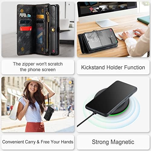 Cep Telefonu Flip Case Cüzdan Kılıf Samsung Galaxy S23 İçin, 2 in 1 Ayrılabilir Premium Deri Manyetik Fermuar Kılıfı