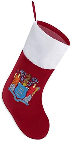 New Jersey Bayrağı Logosu Noel Çorap Klasik askı süsleri Beyaz Manşet Şeker Çanta Aile Tatil Parti Süslemeleri için