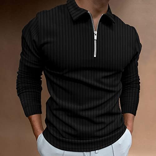 XXBR 2022 Yeni polo gömlekler Mens, Uzun Kollu Vintage Çizgili Kaburga Golf Üstleri Streetwear Casual Kas Tasarımcı