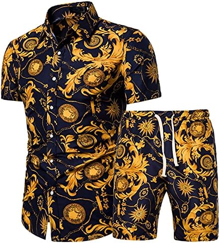 2023 Yeni Yaz ve Baskılı Setleri Kollu Gömlek 2 Parça erkek plaj pantolonları Kısa Şort Erkek Takım Elbise koşu elbisesi