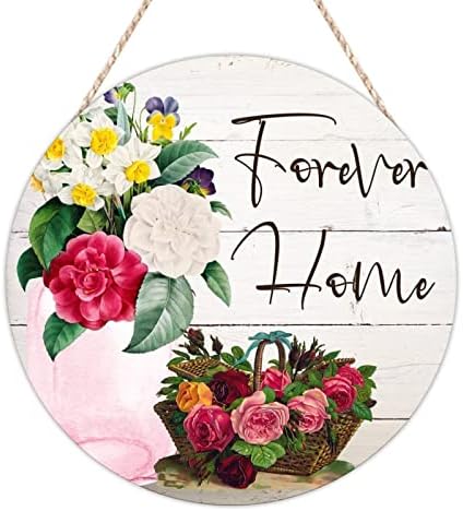 BESTORLOVE hoş geldin yazısı Duvar Çiçek Ev Yuvarlak Ahşap Işaretleri Mor Beyaz Çiçek Işareti Çiçek Pazarı 10in Ülke