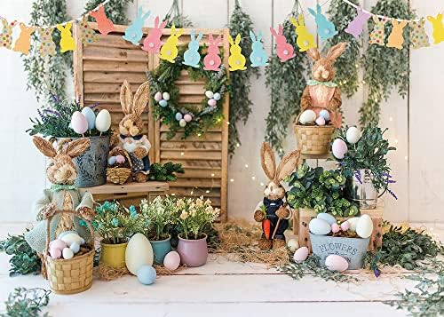 Paskalya Zemin Bahar Bahçe Tavşan Bayrağı Yumurta Çiçek Standı Fotoğraf Arka Plan Yenidoğan Bebek Çocuk Yetişkin