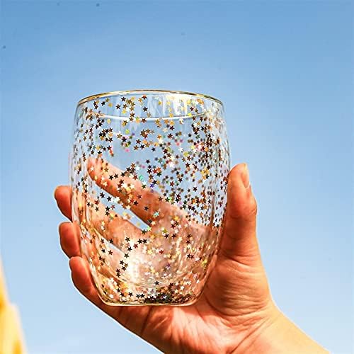 BAUSE 1 Parça Su şişesi kahve fincan seti ısıya dayanıklı çift katmanlı cam yıldızlı gökyüzü cam viski bardağı (Renk: