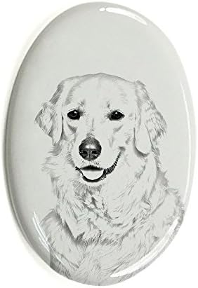 Kuvasz, Bir Köpek Görüntüsü ile Seramik Karodan Oval Mezar Taşı
