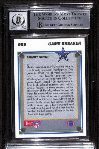 5 Emmitt Smith - 1991 Üst Güverte Game Breaker Holo Futbol Kartları (Yıldız) Dereceli BGS Otomatik 10 İmzalı Futbol