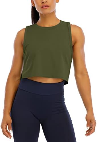 HIOINIEIY Bayan Kırpma Üstleri Egzersiz Üstleri Gevşek Kolsuz Kırpılmış Kas Açık Yan Gömlek Spor Egzersiz Yoga Gömlek