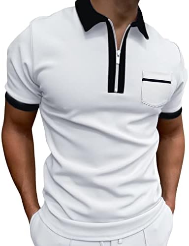 XXBR erkek Rahat polo gömlekler Fermuar Boyun Kısa Kollu Golf Üstleri Yaz Renk Bloğu Patchwork Gömlek Ön Cep