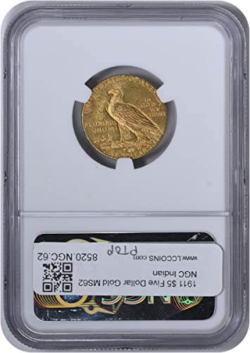 1911 P $5 Altın Hint NGC MS62