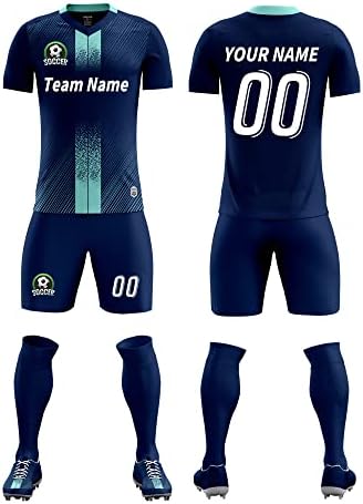 VIPOKO Özel Futbol Formaları Şort Kişiselleştirilmiş Baskılı Adı Numarası Logosu, v Yaka Kısa Kollu Üniforma Erkek