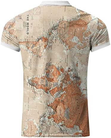 BEUU Fermuar Polo golf gömlekleri Mens için Yaz Kısa Kollu Dünya Haritası Baskı Komik Grafik Rahat Tenis Üst Gömlek