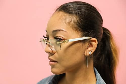Retro Vintage Stil Çerçevesiz Şeffaf Lens Güneş Gözlüğü Kadınlar ve Erkekler için Lüks Gözlük Moda Kristal Ahşap