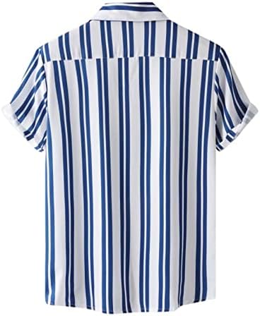 Zpervoba Erkek Yaz Plaj Splice Çizgili Baskı Küba Yaka Gömlek Kısa Kollu Düğme Gömlek Bluz T Gömlek Mens