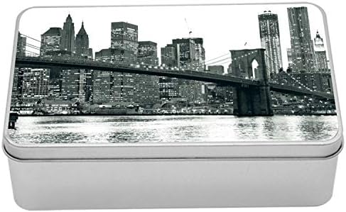 Ambesonne Modern Metal Kutu, Manhattan Amerikan New York Şehri Ünlü Kasaba Görüntüsü ile Brooklyn Köprüsü Gün Batımı,