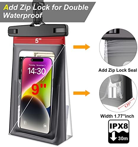 [2 Paket Zip Kilit Mühür] 9 Yüzen Büyük Su Geçirmez Telefon Kılıfı, Cep Telefonu Kuru Kılıf iPhone 14 Pro Max 13