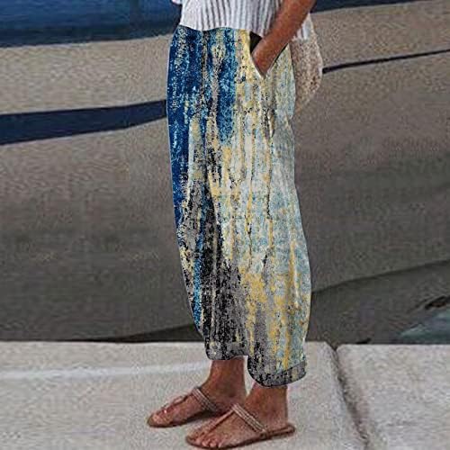 Pamuk Keten Kırpılmış Pantolon Kadın Rahat Yaz kapri cepli pantolon Yüksek Bel Rahat plaj pantolonları Karahindiba