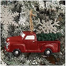 Noel Ağacı Süslemeli Vintage Kırmızı Kamyon l Bir Kır Noeli için Mükemmel