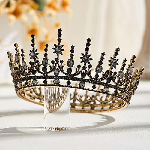 AW GELİN Siyah Taç Kadınlar için Barok Kraliçe Taç Düğün için Prenses Taç Kızlar için Gotik gelin tacı Düğün Taç