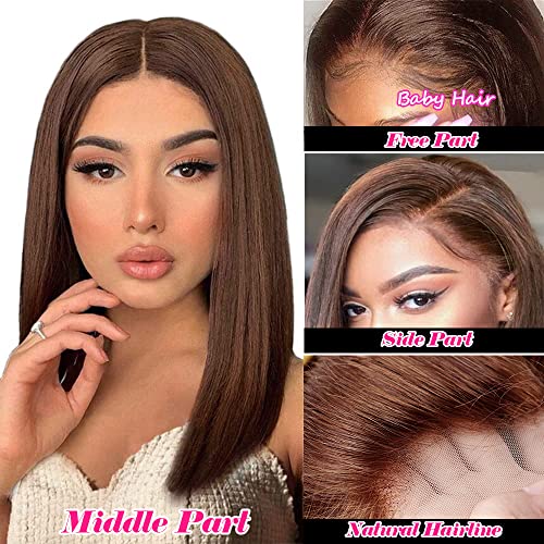 Xagujpo Düz Bob Peruk 13X4 Dantel Ön İnsan Saç Peruk Siyah Kadınlar için 4 Çikolata Kahverengi Renkli İnsan Saç