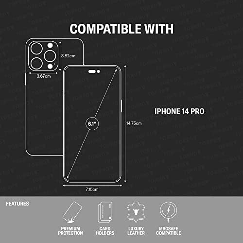 TORRO Deri Flip Case iPhone 14 Pro ile Uyumlu – Hakiki Deri MagSafe Uyumlu Kartlıklı Kılıf (Koyu Kahverengi)