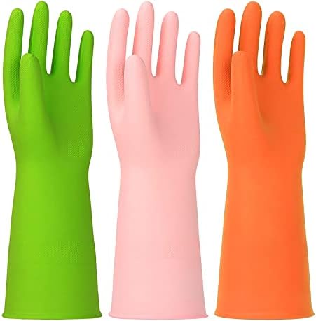HINSOCHA 3 Pairs Kauçuk temizlik eldiveni Lateks Ücretsiz Bulaşık eldivenleri-13 Yeniden Kullanılabilir Nitril Eldiven