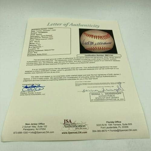 Nice Ted Williams İmzalı Amerikan Ligi Beyzbol Darphanesi Sıg JSA COA İmzalı Beyzbol Topları İmzaladı