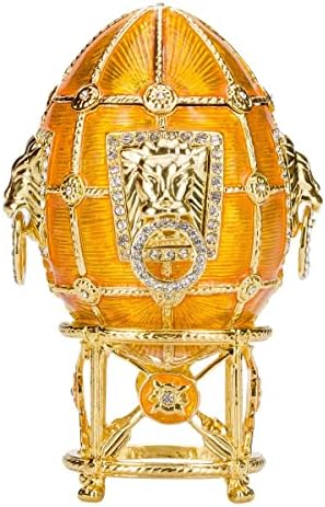 danila-hediyelik eşya Faberge tarzı Yumurta / Biblo Mücevher Kutusu Aslanlı 4.4 (11 cm) sarı