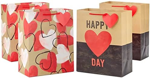 Hallmark 13 Büyük Kraft sevgililer Günü hediye keseleri (4 Torba, 2 Tasarım: Mutlu Kalp Günü, Rustik Kalpler) Çocuklar