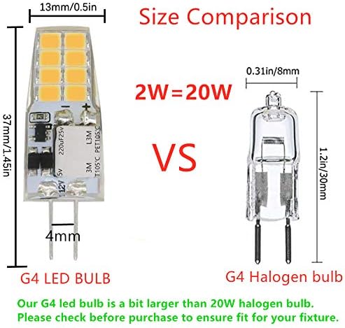 Dulousia 10 Adet G4 led ışık Ampul 2 W Eşdeğer 20 W Bi-Pin G4 Taban Halojen Ampul, AC/DC 12 V Sıcak Beyaz 3000 K