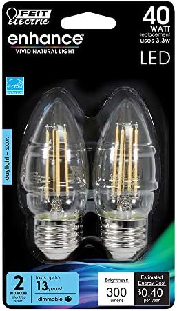Feit Elektrikli BPETC40 / 950CA / FIL BPETC40950CAFIL / 2 / RP 40 W Eşdeğer Kısılabilir 300 Lümen LED Mumluk Ampul,
