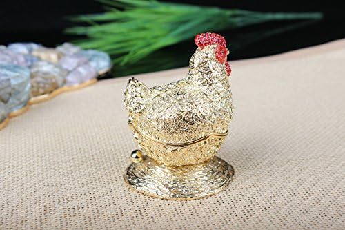znewlook Altın Tavuk Takı Biblo veya Hap Kutusu Fengshui Tavuk Mücevher Kutusu Paraları Kaplı Servet