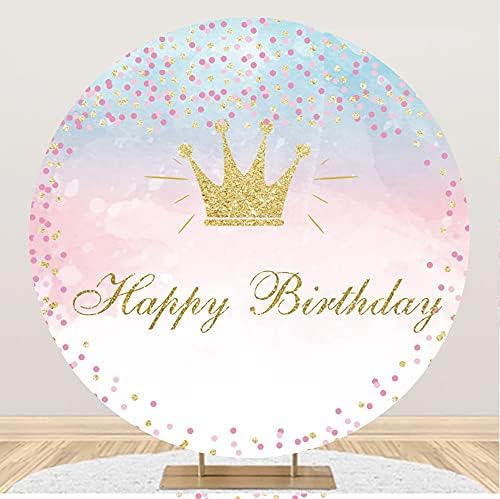 Yeele 7x7ft Doğum Günü Yuvarlak Zemin Pembe Mavi Glitter Altın Taç Fotoğraf Arka Plan için Bebek Duş Kız Prenses
