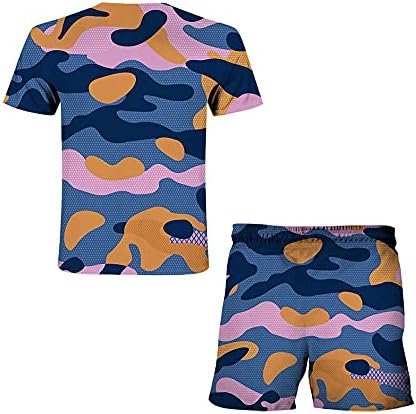 UXZDX Soyut Grafik Kısa Kollu Gömlek Seti, erkek Spor Koşu Spor Şort erkek spor giyim seti İki Parçalı (Renk: Kamuflaj,