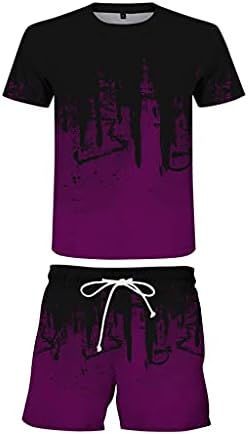 UXZDX Yaz erkek Takım Elbise Spor Takım Elbise Spor, Kısa Kollu tişört + Beraberlik Şort 2 Adet (Renk: Mor, Boyut: